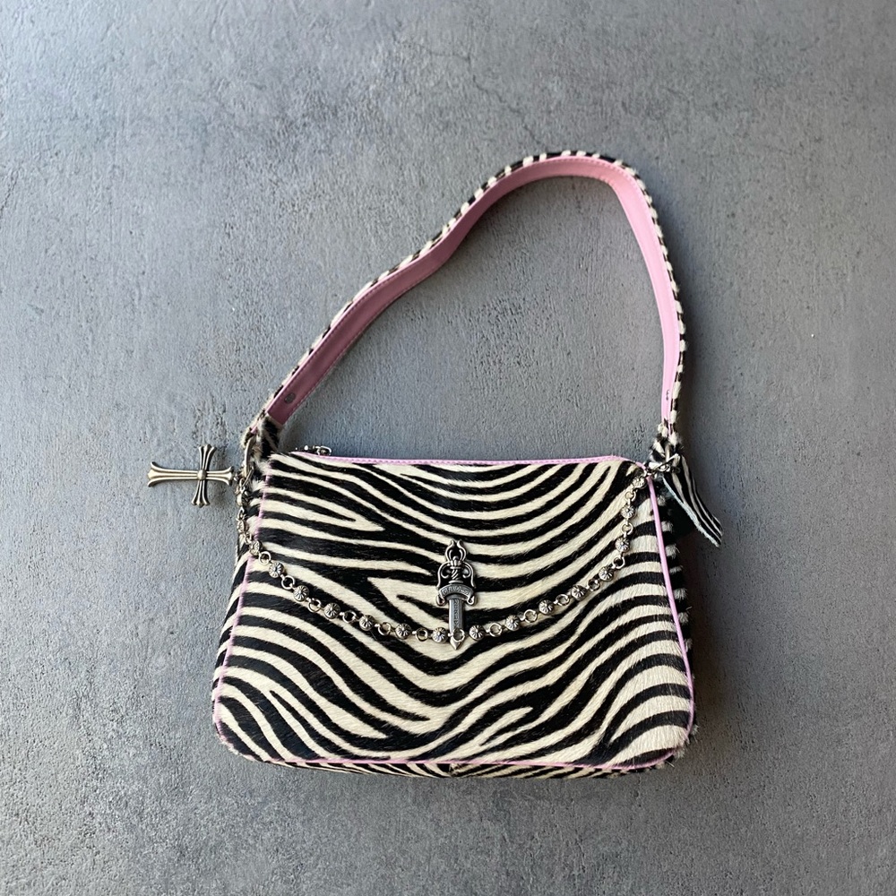 Chrome Hearts Style Zebra Mohair Leather Shoulder Purse.
